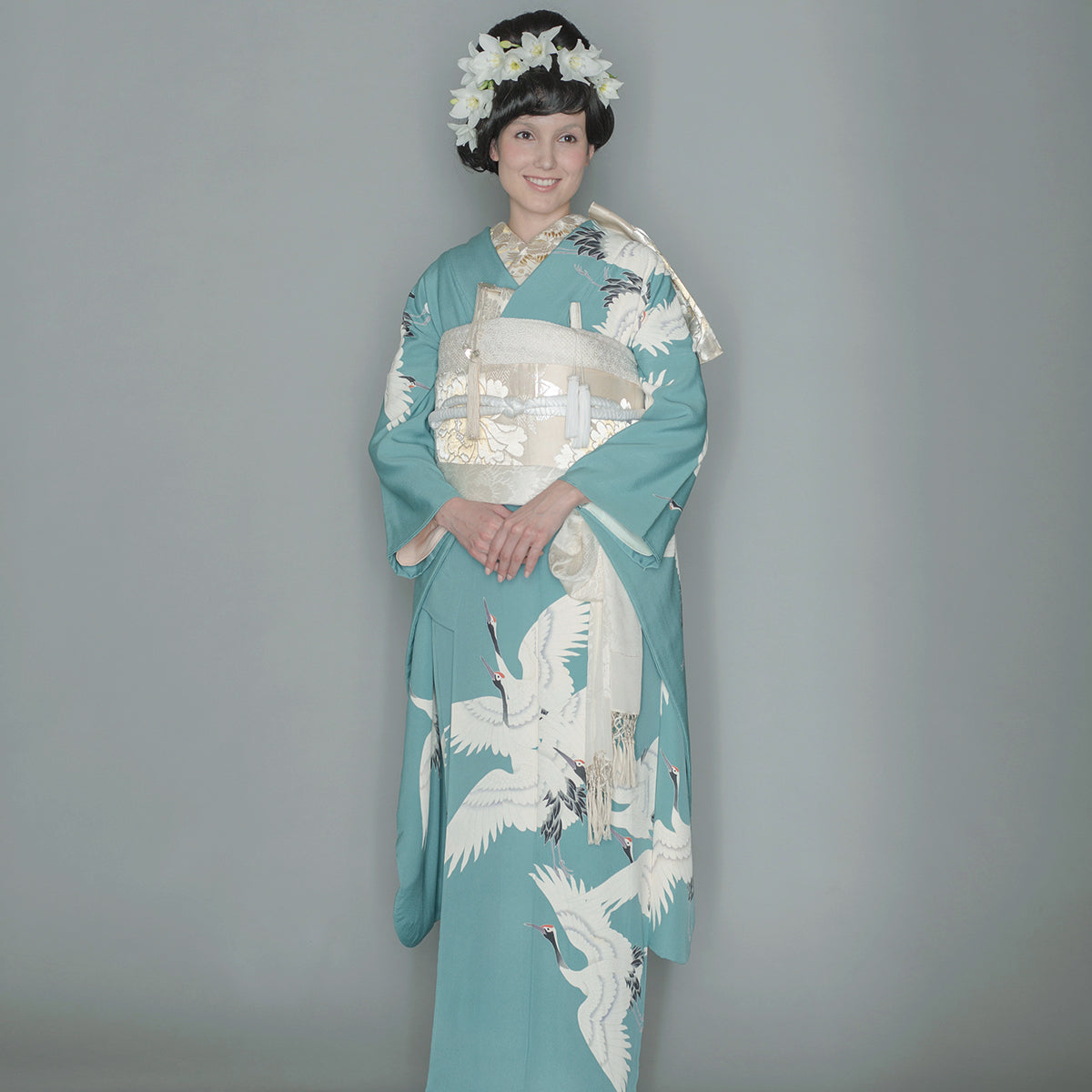 浅縹に鶴